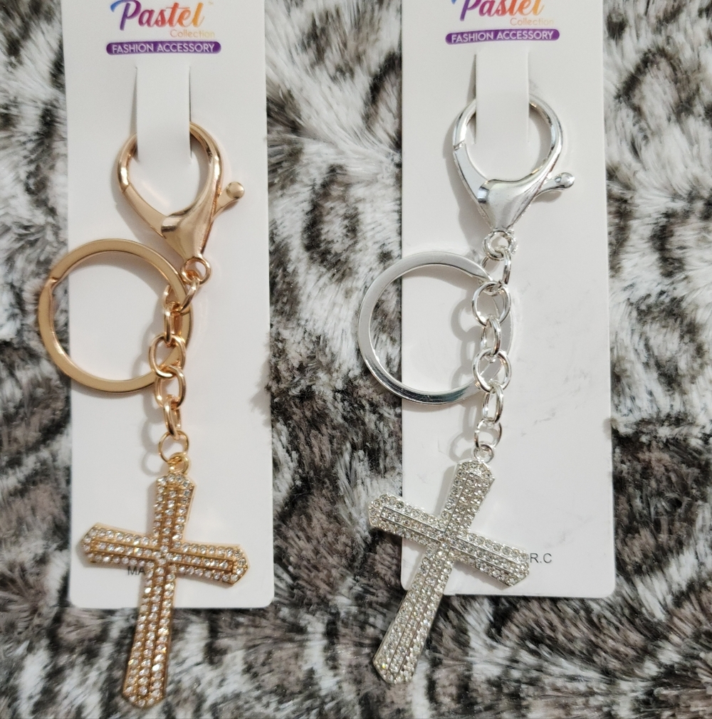 Gold and Silver Cross Keychains/Bag Charms